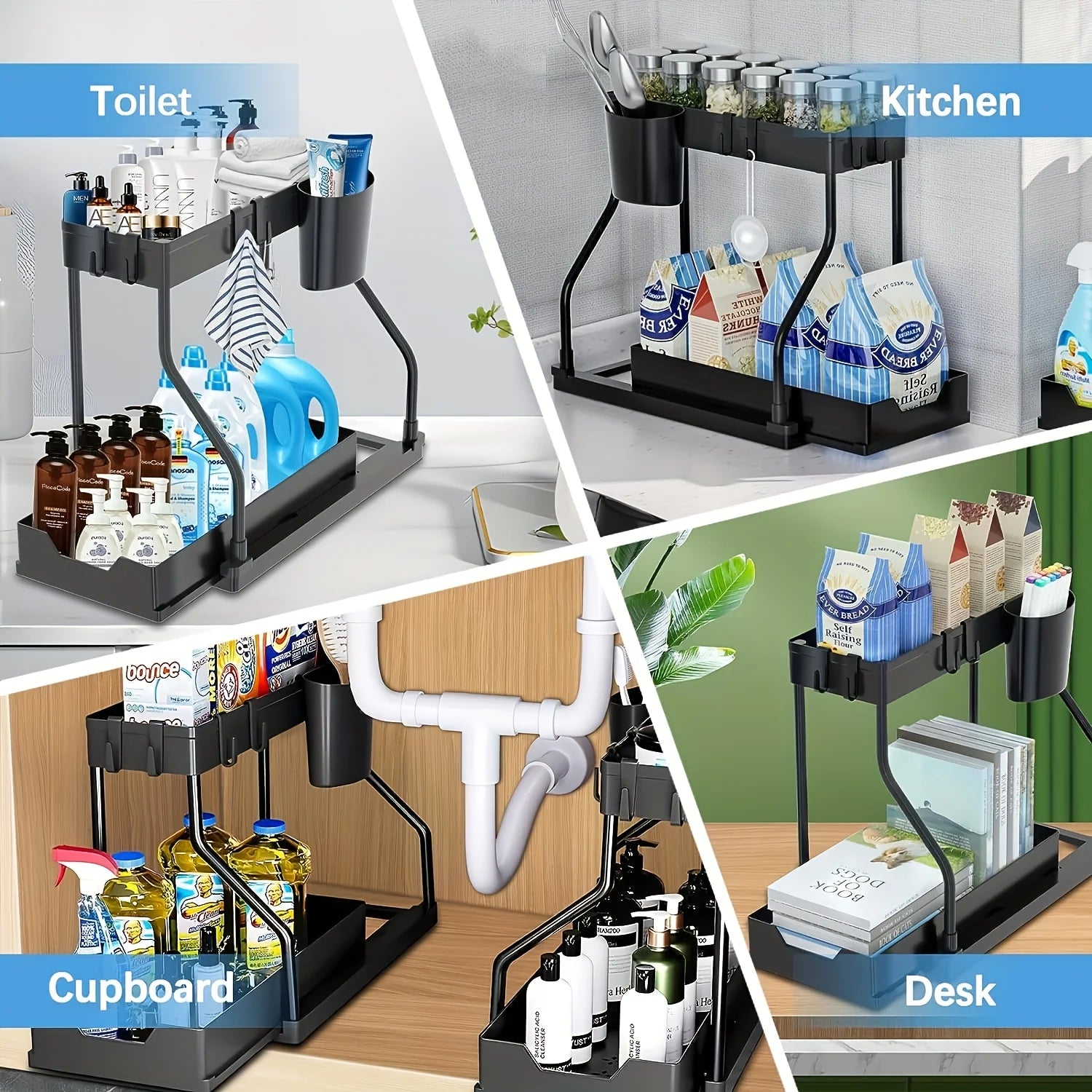 Kitchen Pull-out Shelf Cabinet Lower Sink Kitchenware Storage Bathroom Double Storage Shelf